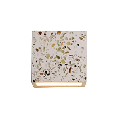 Modern terrazzo square wall light with speckled green brown black fragments set in beige base for e26 e27 bulbs