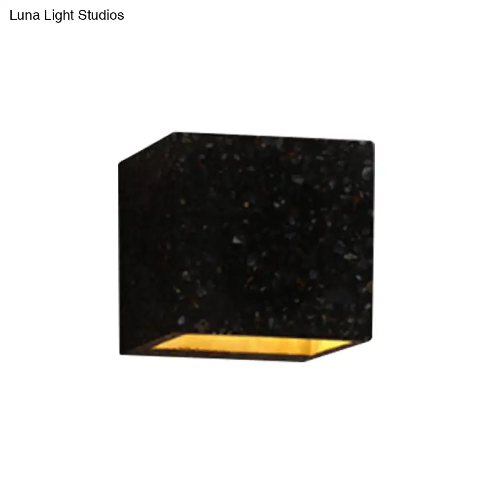 Modern terrazzo black speckled cube wall light with gold interior lining compatible with e26 e27 light bulb