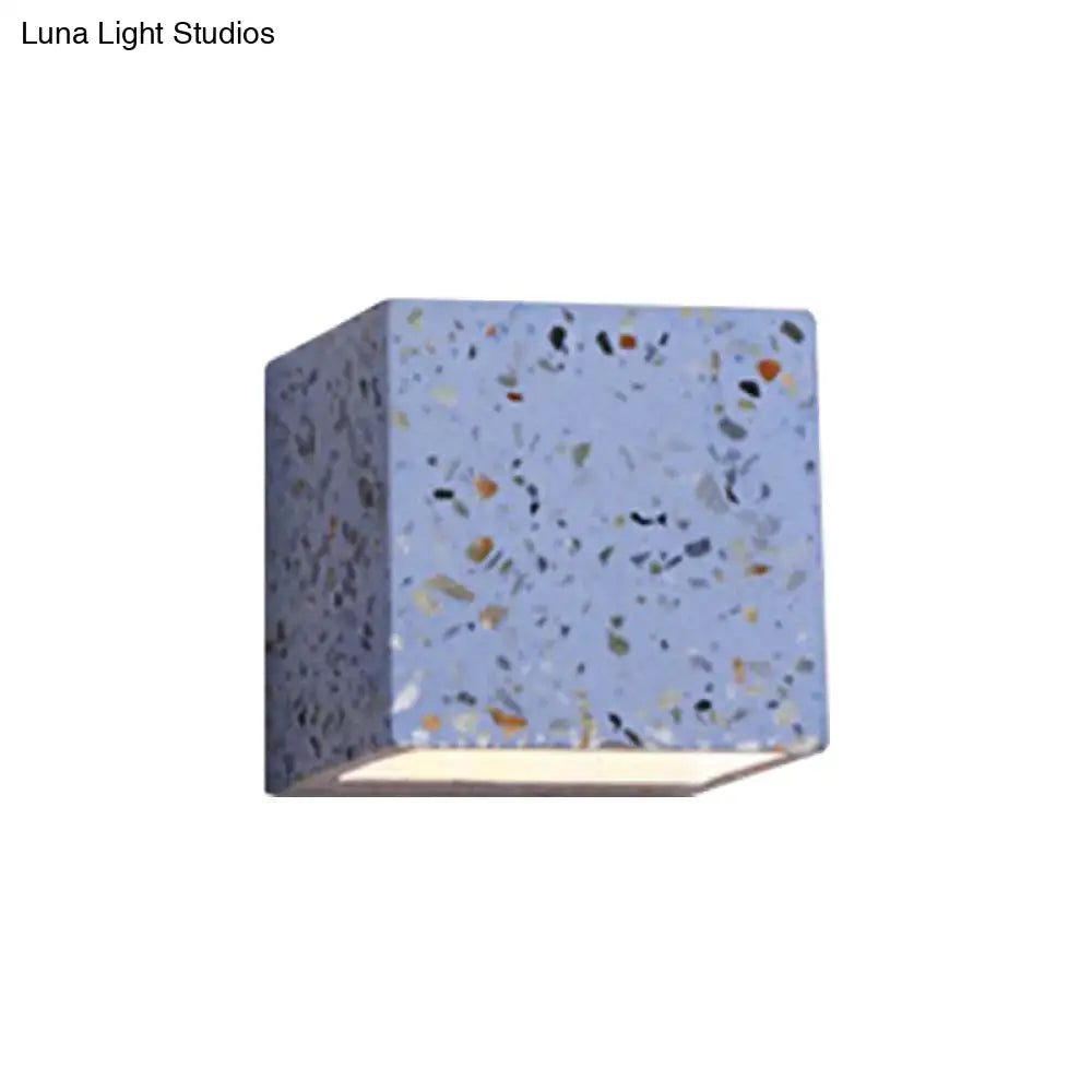 Modern terrazzo square wall light with light blue e26 e27 terrazzo finish featuring black orange and green speckles