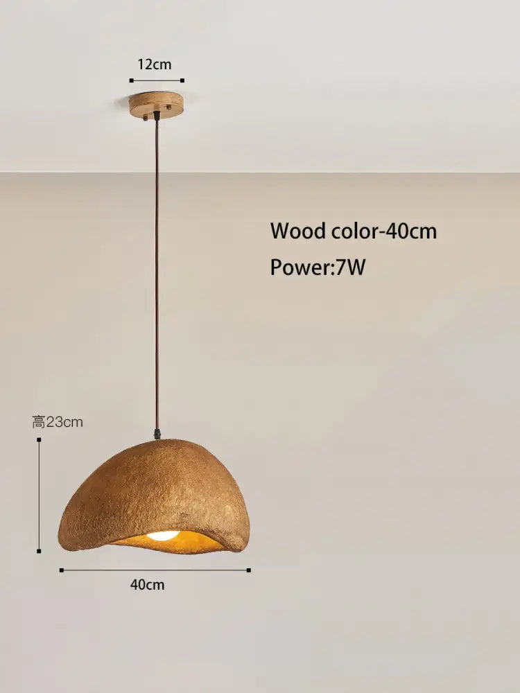 A rustic 40cm wide decorbites cream cloud chandelier pendant lamp with textured golden brown wood shade and ceiling mount