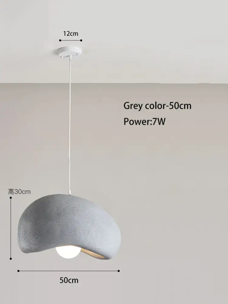 Modern grey pendant light with textured dome shade and white cord in decorbites cream cloud chandelier style