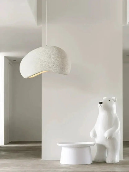 Modern white pendant light with textured cream cloud chandelier shade by decorbites for dining room decorbites cream cloud