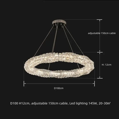 Modern textured crystal led pendant light with circular design and adjustable cable for warm dining room illumination decorbites crystal led