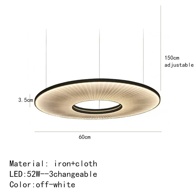 Off-white dix heures round fabric pendant light with black iron frame and adjustable 150cm hanging length for dining room