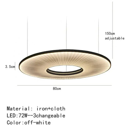 Off-white dix heures round fabric pendant light with ribbed design and black iron frame for dining room lighting