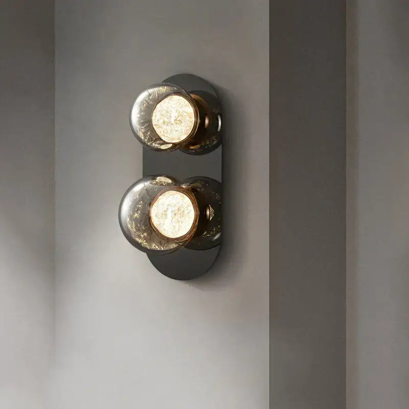 Modern textured glass ball sconce lamp with crackled glass bulbs and matte black frame for bedroom aisle decorbites sconce lamps