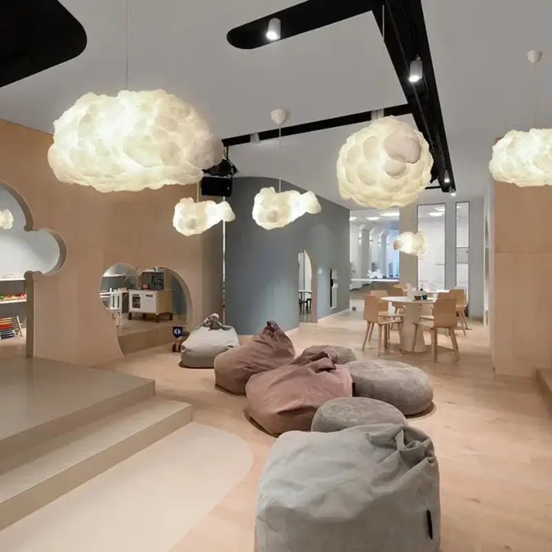 Soft off-white textured fabric decorbites cloud chandelier pendant lights for modern living room decor