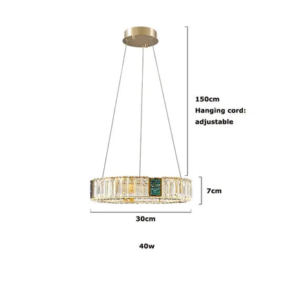 Modern three tier crystal golden led ring chandelier with clear and green crystals and a gold-toned ceiling mount decorbites golden led