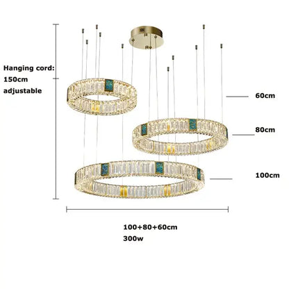 Modern three tier crystal golden led ring chandelier with teal and gold accents for dining room decorbites golden led lighting