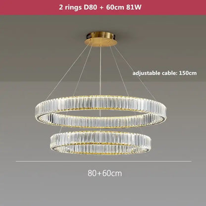 Modern three tier gold crystal led chandelier featuring clear crystal rods and gold-toned metal decorbites crystal led fixture