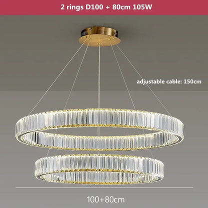 Modern three tier gold crystal led chandelier featuring double-ring design with clear crystal facets by decorbites crystal led