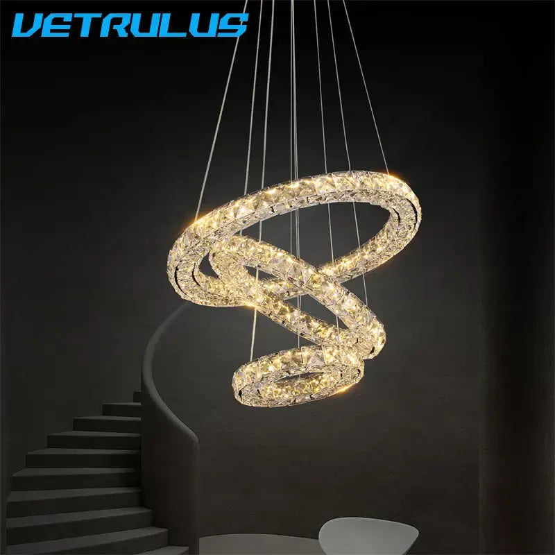 Modern three tier spiral crystal led chandelier with warm lighting by decorbites for elegant dining room decorbites crystal led