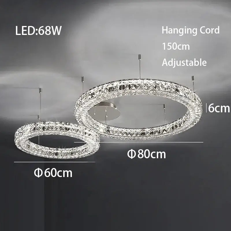 Modern three tiered decorbites crystal led chandelier with double-ring crystal-encrusted frames and adjustable cord for living room