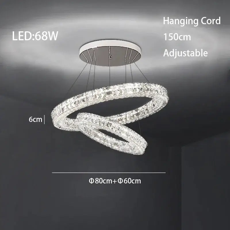 Modern three tiered decorbites crystal led chandelier with clear crystal accents and white ceiling mount for living room