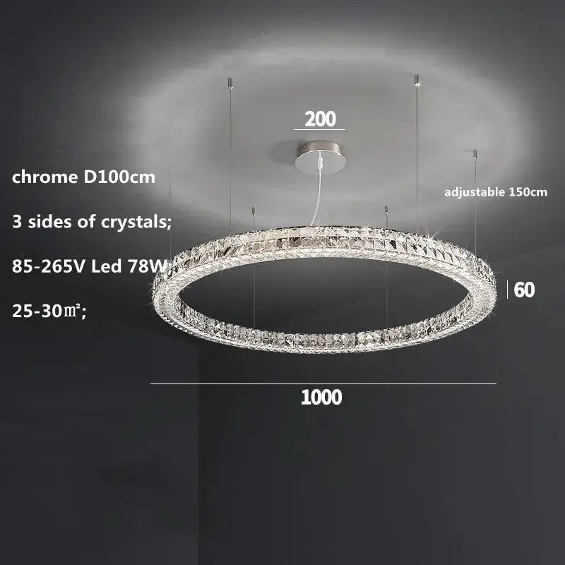 Modern three tiered decorbites crystal led chandelier with chrome finish and three crystal sides for living room decor