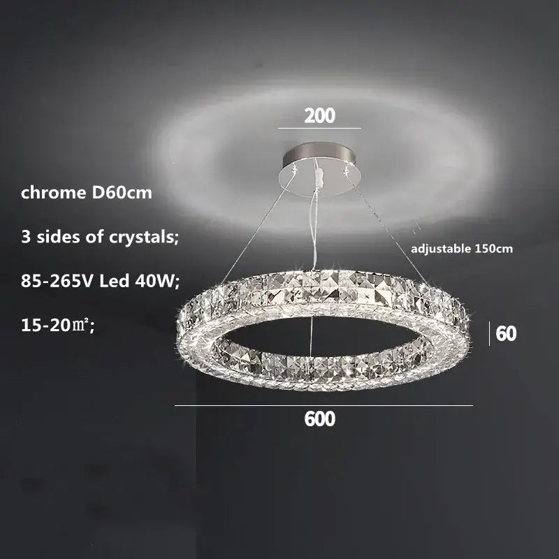 Modern three tiered decorbites crystal led chandelier with chrome finish and clear crystals, adjustable 150cm hanging length