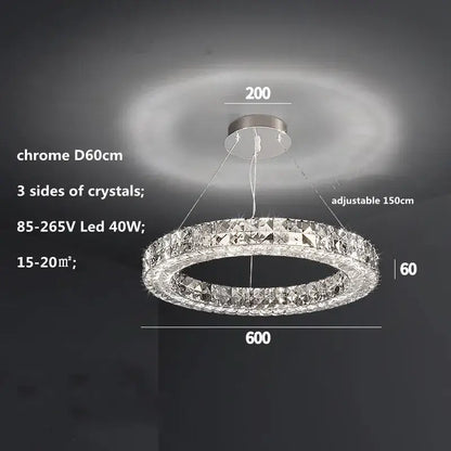 Modern three tiered decorbites crystal led chandelier with chrome finish and clear crystals, adjustable 150cm hanging length