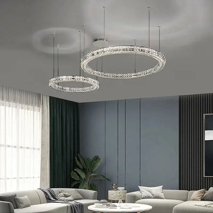 Two elegant decorbites crystal led circular chandeliers with crystal encrusted design for living room decor
