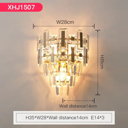 Modern tiered clear and dark crystal wall lamp with cascading black and clear glass pieces for elegant bedroom decorbites crystal wall lamp