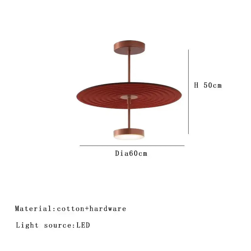 Modern tiered cotton round led pendant lights with copper metal frame and concentric rings for bedroom decorbites decor