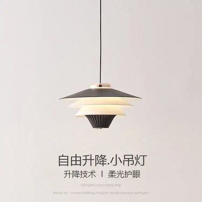 Modern tiered pendant lights in cream wind milk glass with black and white layered design for kitchen dining use