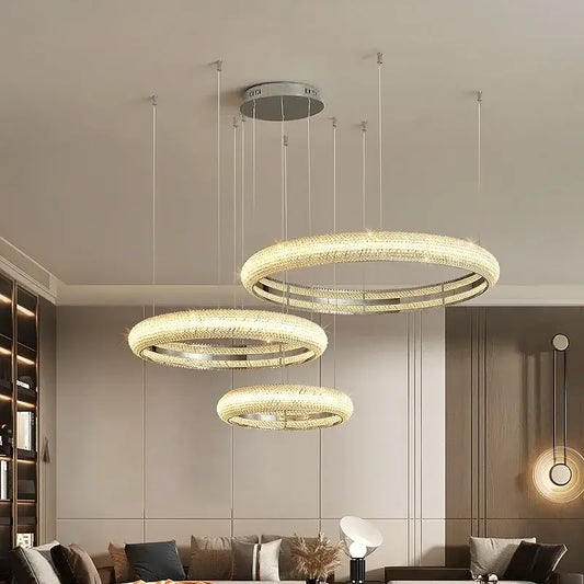 Modern tiered elegant chrome crystal chandelier with concentric rings and sparkling crystals for dining room decorbites elegant chrome