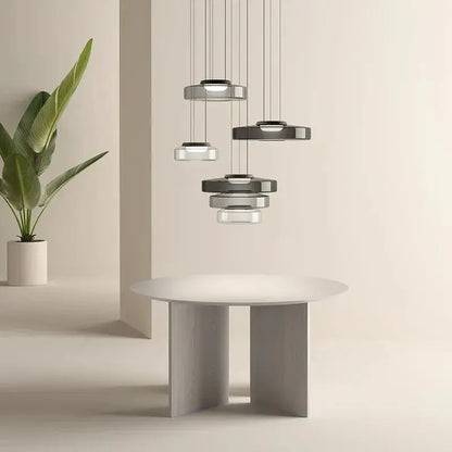 Modern tiered glass pendant light with sleek circular metal and glass shades in varying sizes for kitchen island decorbites bohemia glass