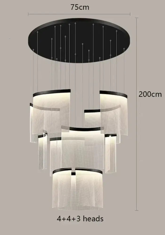 Modern black and white tiered ceiling chandelier with cascading translucent fabric shades elegant led ceiling lighting for dining room