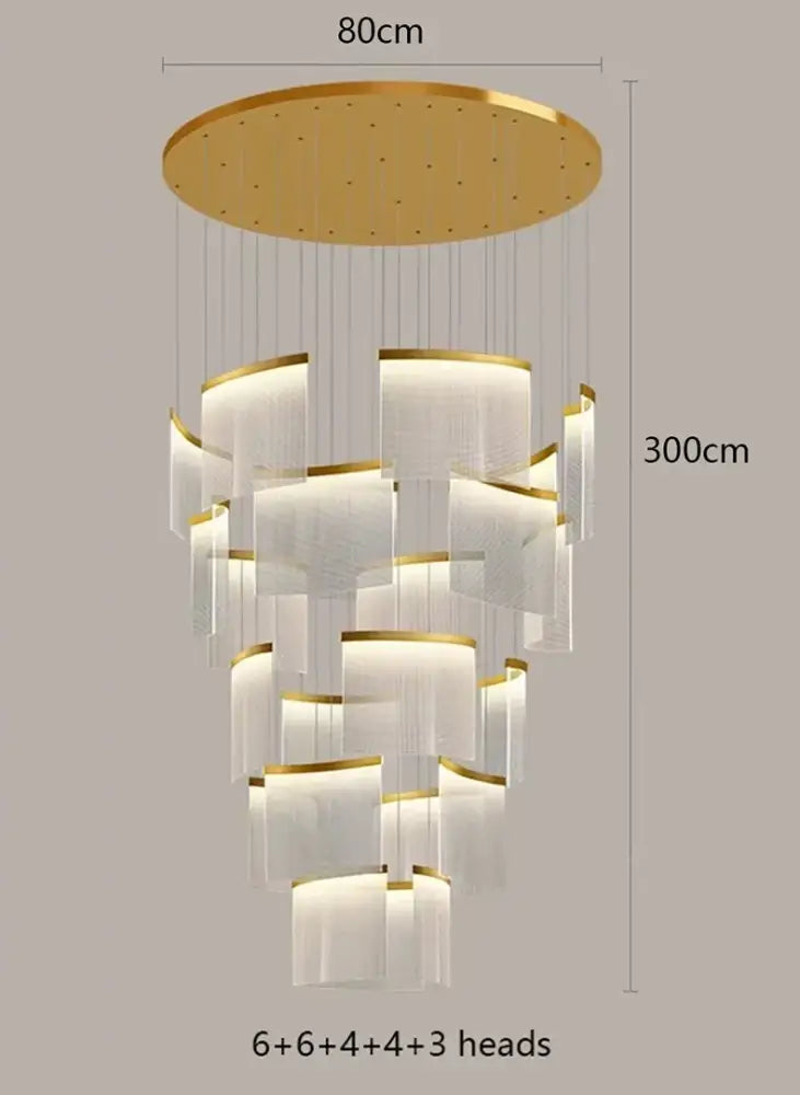Modern tiered gold led ceiling chandelier with translucent white glass shades for elegant dining room lighting