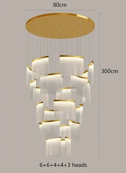 Modern tiered gold led ceiling chandelier with translucent white glass shades for elegant dining room lighting