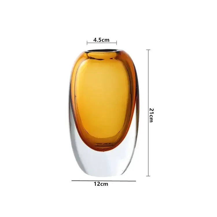 A sleek amber and translucent black crystal glass flower vase with smooth rounded contours for modern decorbites decor