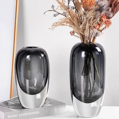 Two modern translucent black crystal glass flower vases with glossy finish for decorbites crystal glass living room set