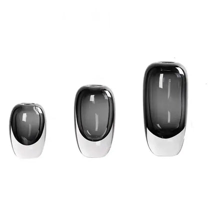 Set of three modern translucent black crystal glass flower vases with gradient decorbites crystal glass design for living room
