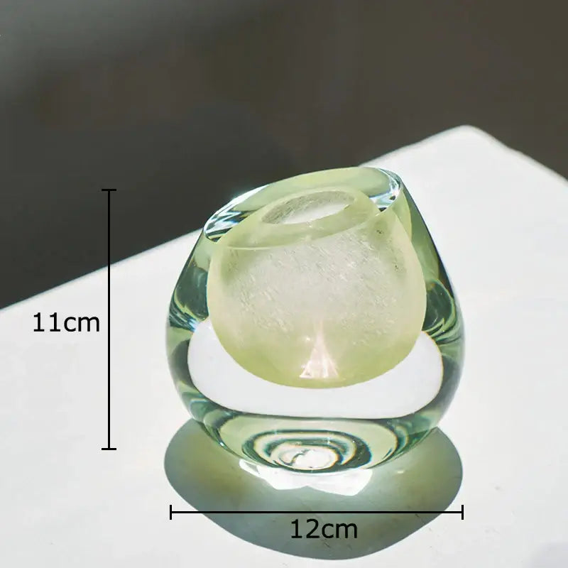 Modern translucent green colorful glass vase with a frosted central sphere flower pot decorbites colorful glass decor