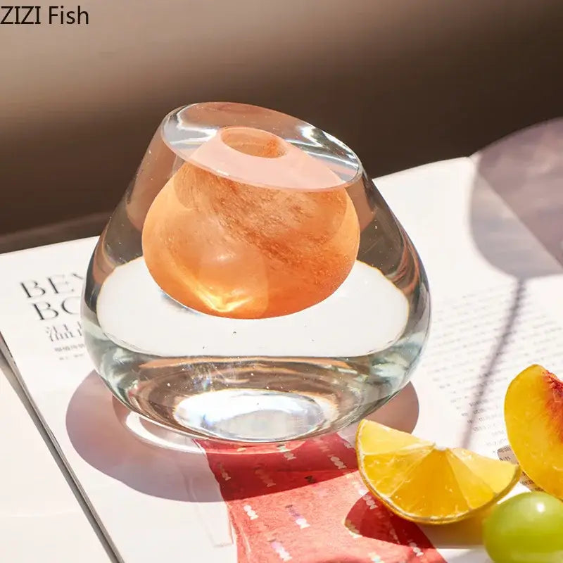 Clear glass vase with peach translucent orb inside modern translucent blue colorful glass vase flower pot decorbites decor