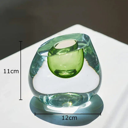 Modern translucent green decorbites colorful glass candle holder with rounded design and integrated single candle well