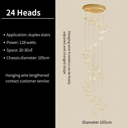 Modern translucent butterfly staircase pendant lights with 24 golden butterfly-shaped lights on brass fixture decorbites butterfly staircase pendant