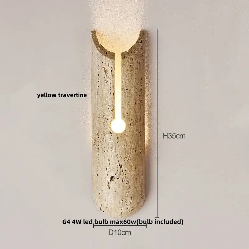 A modern yellow travertine decorbites led wall light with integrated white led for bedroom reading lamp