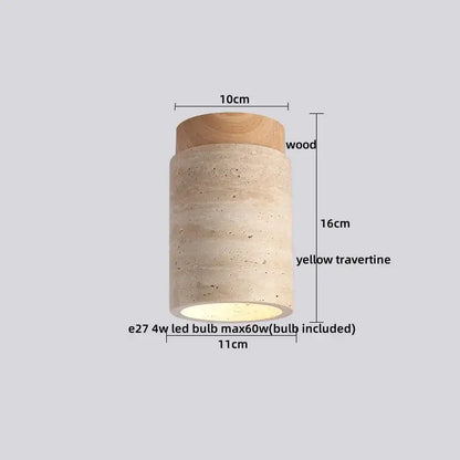 Modern ceiling light with natural wood top and yellow travertine glass ball led body for bedroom decorbites decor