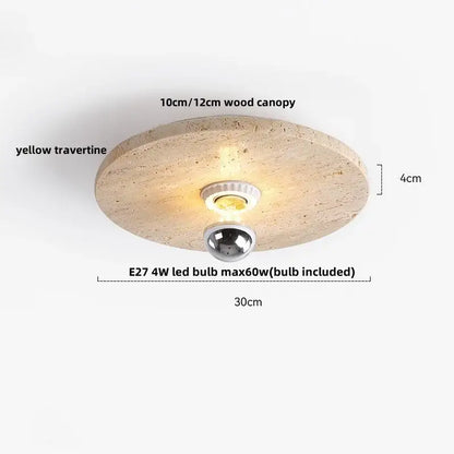 Modern travertine glass ball led ceiling light with yellow travertine wood canopy and metallic bulb holder for bedroom decorbites ceiling light
