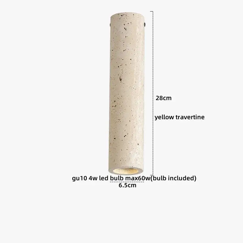 A cylindrical yellow travertine ceiling light with a speckled surface and gu10 led socket for decorbites glass ball led