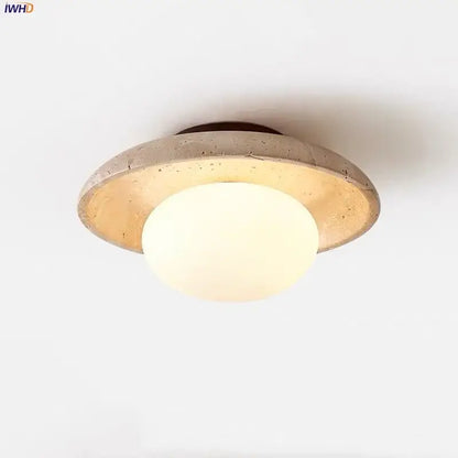 Modern travertine glass ball led ceiling light with concrete circular design and warm diffused glow for bedroom decorbites ceiling light