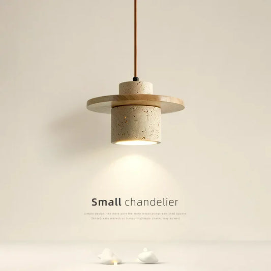 Modern Travertine Stone Pendant Light With Walnut Accent