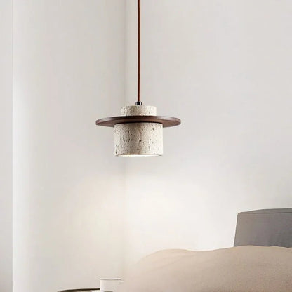 Modern Travertine Stone Pendant Light With Walnut Accent - Decorbites