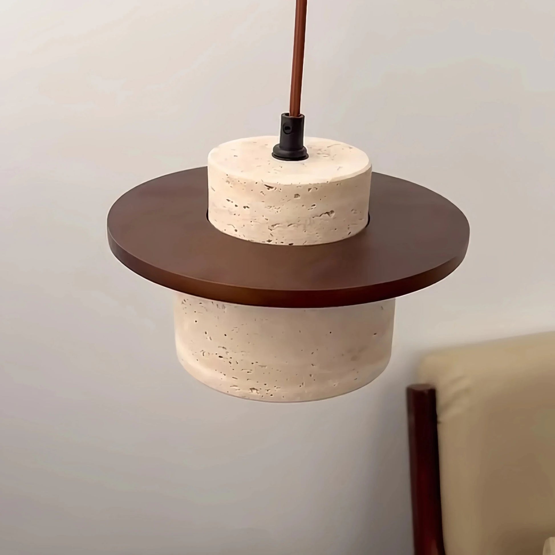 Modern Travertine Stone Pendant Light With Walnut Accent - Decorbites
