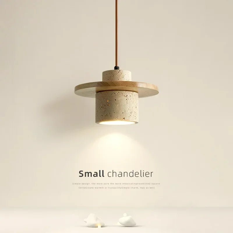 Modern Travertine Stone Pendant Light With Walnut Accent - Decorbites