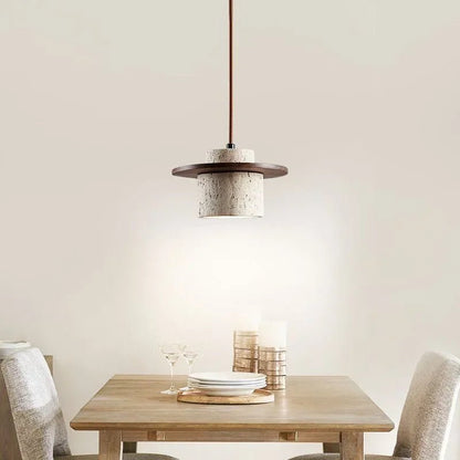 Modern Travertine Stone Pendant Light With Walnut Accent - Decorbites