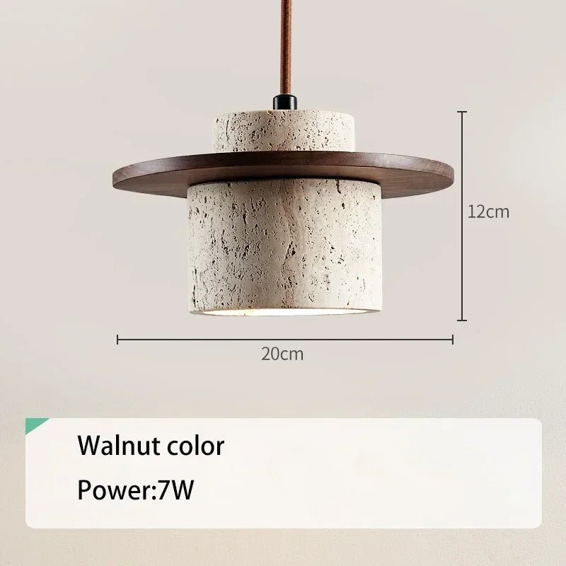 Modern Travertine Stone Pendant Light With Walnut Accent - Decorbites