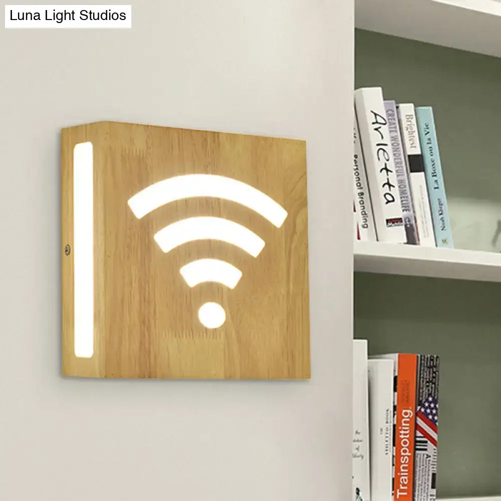 Modern tree pattern bamboo wall light with direct wired electric installation and illuminated white wi-fi symbol design