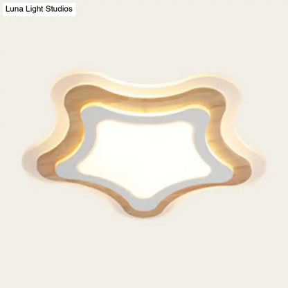 DecorBites™ kids room LED flush mount ceiling light with layered wood-tone rings and soft white acrylic panel